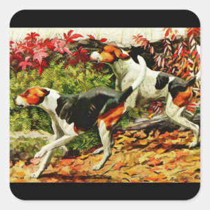 Foxhounds (englisch&amerikanisch) im Herbstholz Quadratischer Aufkleber