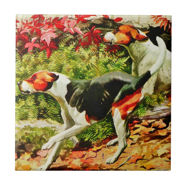 Foxhounds-English&American - im Herbstholz Fliese (Vorderseite)
