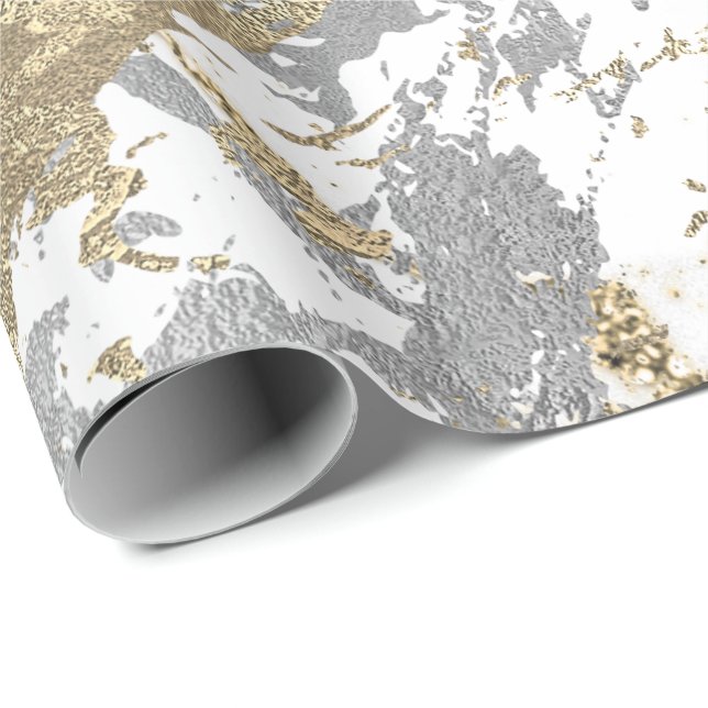 Foxier Champagne Gold Marble Shiny Metallic White Geschenkpapier (Rolleneckpunkt)