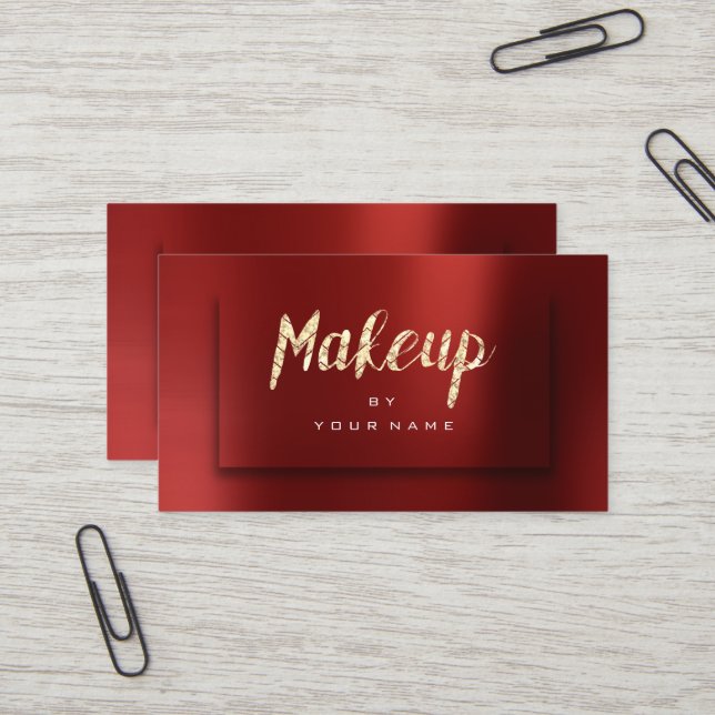 Foxier Gold Burgundy Typograph Makeup Artist 3D Visitenkarte (Vorderseite/Rückseite Beispiel)