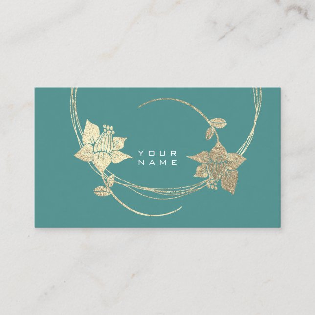 Foxier Gold Floral Aquamarin Green Glam Visitenkarte (Vorderseite)