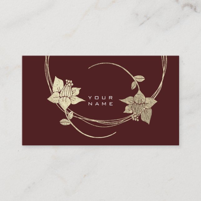 Foxier Gold Rose Burgundy Maroon Floral Glam Visitenkarte (Vorderseite)