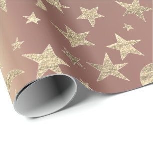 Foxier Stern-Mond-Goldhimmel-Rosa-Rose erröten Geschenkpapier