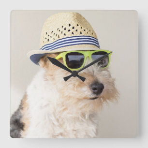 Foxterrier Quadratische Wanduhr