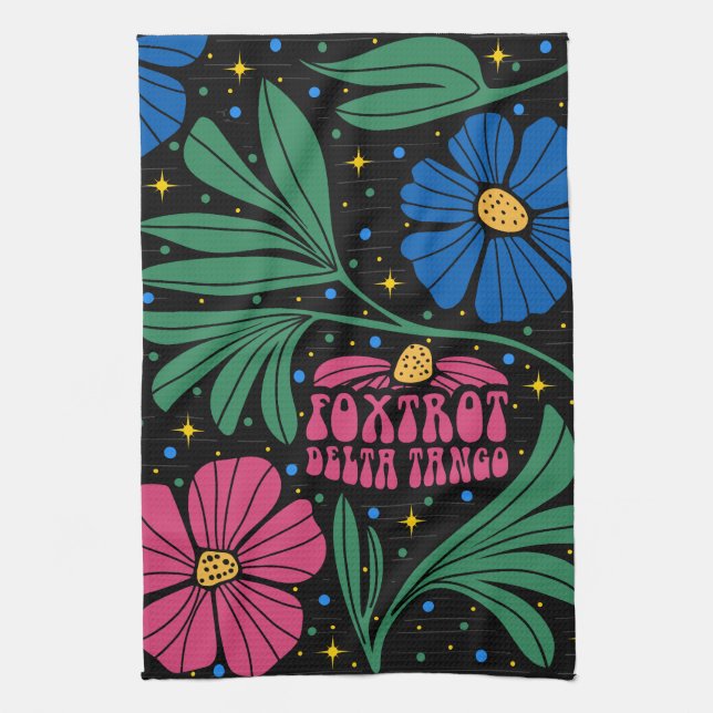 Foxtrot Delta Tango Blume Boho Geschirrtuch (Vertikal)
