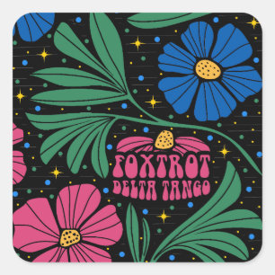 Foxtrot Delta Tango Blume Boho Quadratischer Aufkleber