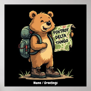 Foxtrots Deltas Tangos Funny Bear Retro Graphic Poster