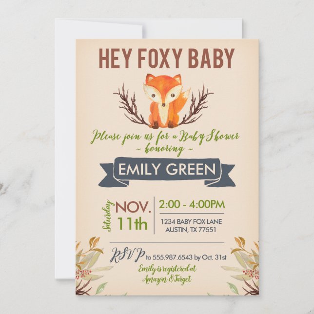 Foxy Baby shower Invitation Forêt Fox (Devant)