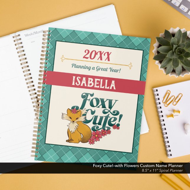 Foxy Cute!–mit Blumen benutzerdefinierter Name Planer (Foxy Cute!–Planner Personalized with Your Name.)