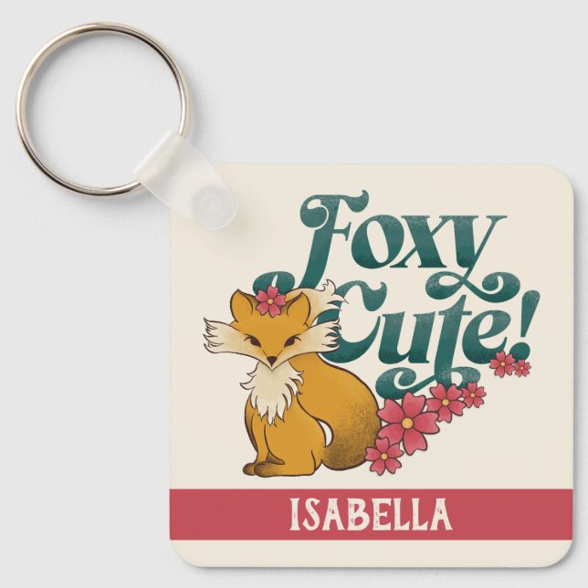 Foxy Cute with Flowers Personalized Name Schlüsselanhänger (Vorderseite)