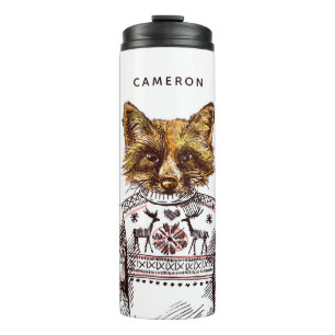 Foxy gekleideter Fox   addieren Ihren Namen Thermosbecher