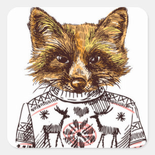 Foxy gekleideter Fox Quadratischer Aufkleber