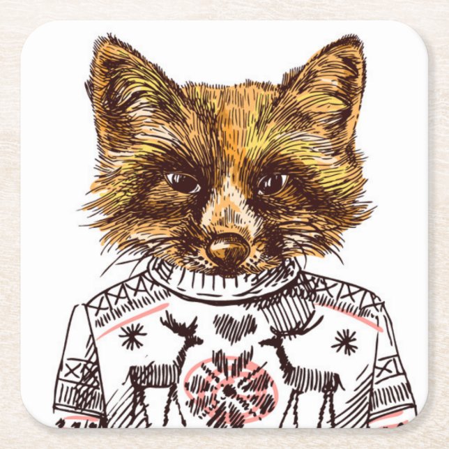 Foxy gekleideter Fox Rechteckiger Pappuntersetzer (Vorderseite)