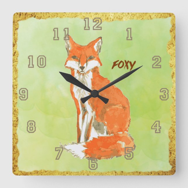 Foxy Ginger Fox Quadratische Wanduhr (Vorderseite)