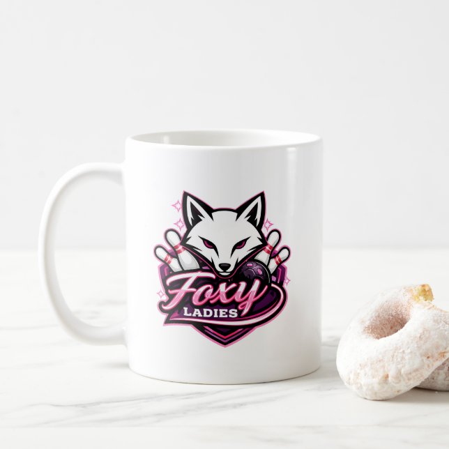 Foxy Ladies Bowling-Team-Logo Kaffeetasse (Mit Donut)