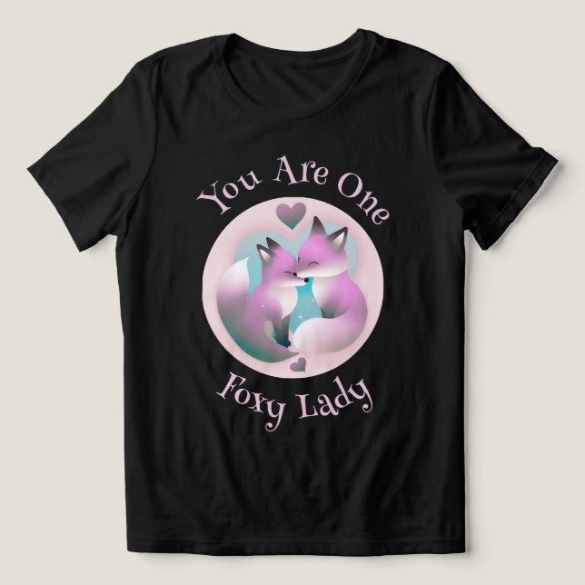 Foxy Lady | Fox Couple Kissing Valentines Black Tri-Blend Shirt (Design Vorderseite)