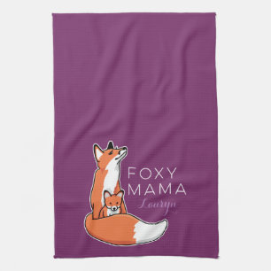 Foxy Mama Red Fox mit Pup, Personalisiert Geschirrtuch