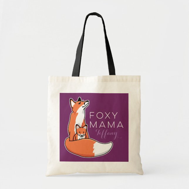 Foxy Mama Red Fox mit Pup, Personalisiert Tragetasche (Vorne)