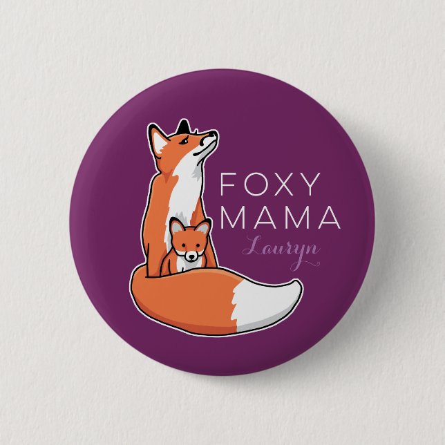 Foxy Mutter roter Fox mit dem Welpen, Button (Vorderseite)