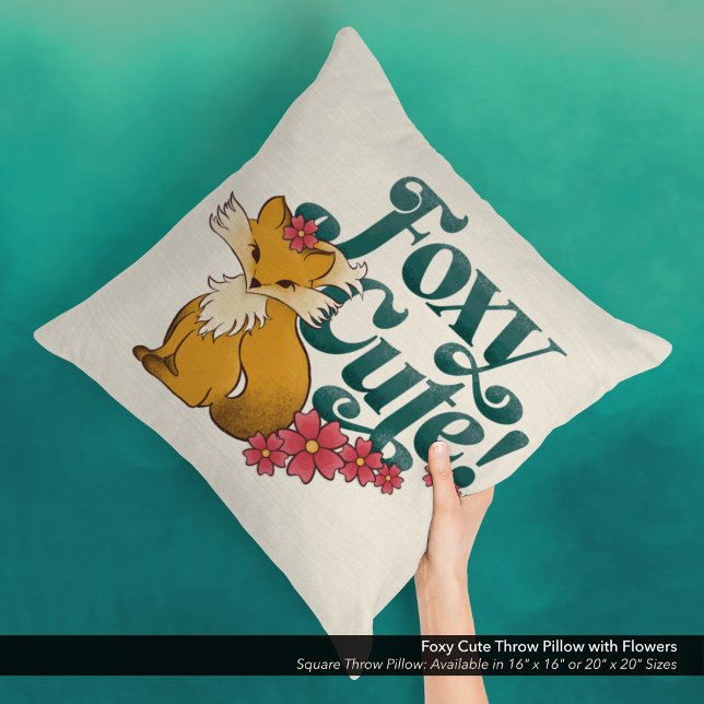 Foxy Niedlich mit Blume Kissen (Foxy Cute Square Throw Pillow with Hand Drawn Fox and Flower Arwork.)