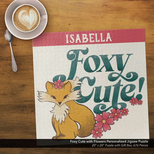 Foxy Niedlich mit Blume Personalisiert ("Foxy Cute" Personalized Jigsaw Puzzle with Original Hand Drawn Fox and Flowers Artwork. 
)