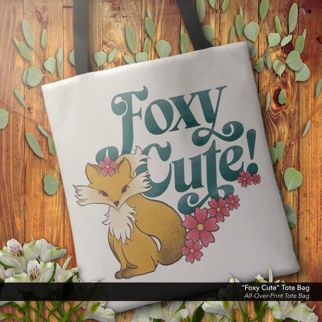 Foxy Niedlich mit Blume Tasche ("Foxy Cute" - Tote Bag with Cute Fox and Flowers Artwork.)