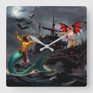 Foxy Roxy Vampir-Rebellin-Hochsee Quadratische Wanduhr