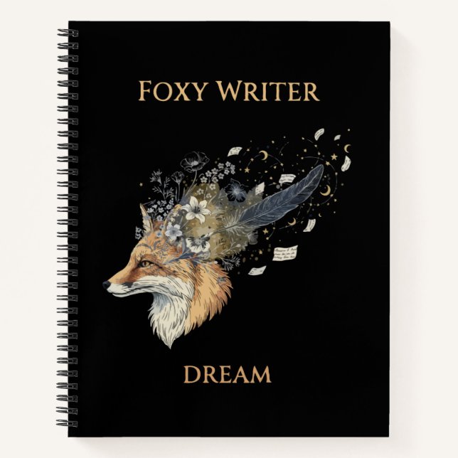 Foxy Writer Celestial Dream | Whimsical Fox & Quil Notizbuch (Vorderseite)