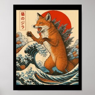 Foxzilla Fox Japanischer Kunstfreund für Männer Fr Poster
