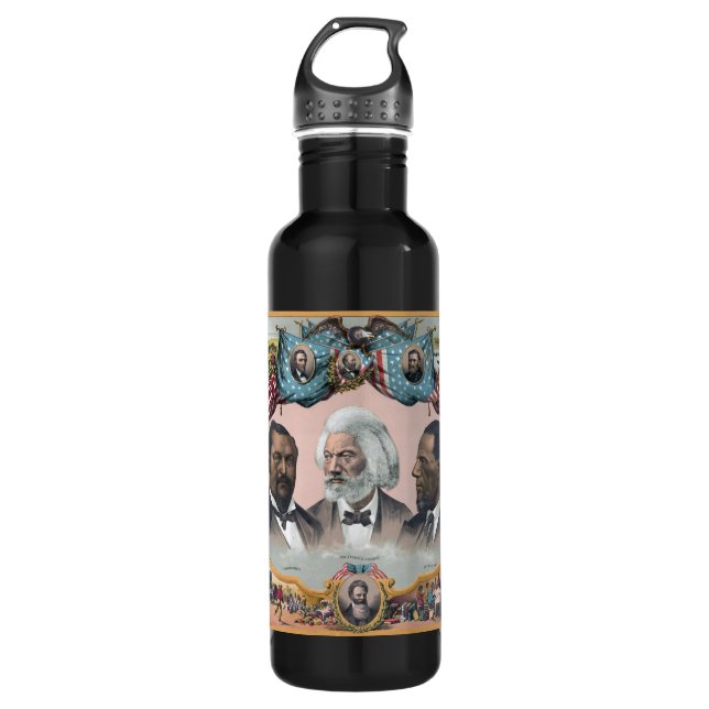 Fr3d3rick Bailey Douglass mit Black Abolitionist Edelstahlflasche (Vorderseite)