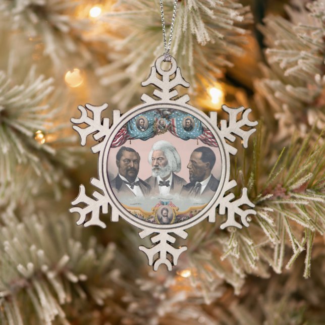Fr3d3rick Bailey Douglass mit Black Abolitionist Schneeflocken Zinn-Ornament (Baum)