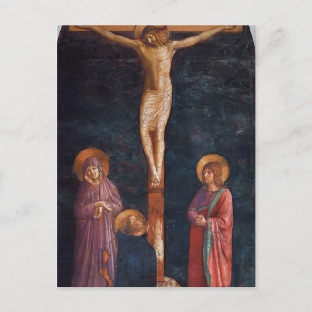 Fra Angelico - Crucifixe mit St. Dominic Postkarte (Vorderseite)