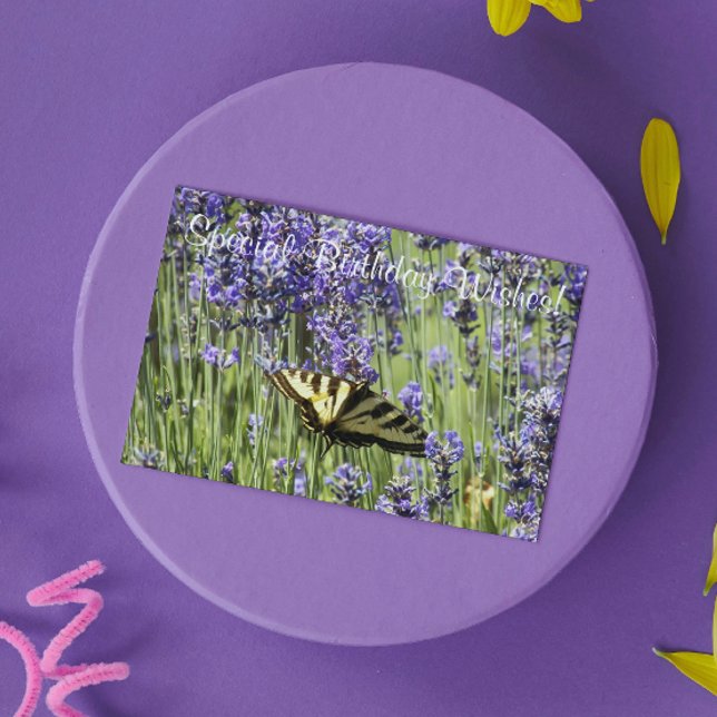 Frack Butterfly auf Lavender Blooms Geburtstag Karte (In Situ)