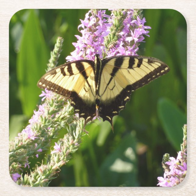 Frack Butterfly auf Lila Wildblumen Rechteckiger Pappuntersetzer (Vorderseite)