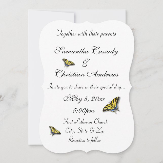 Frack Butterfly Elegante Hochzeit Einladung (Vorderseite)