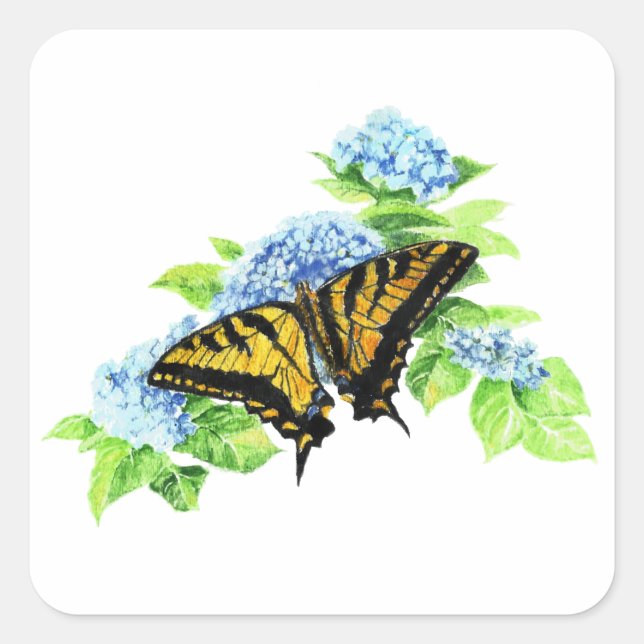 Frack Butterfly Hydrangea Blume Quadratischer Aufkleber (Vorderseite)