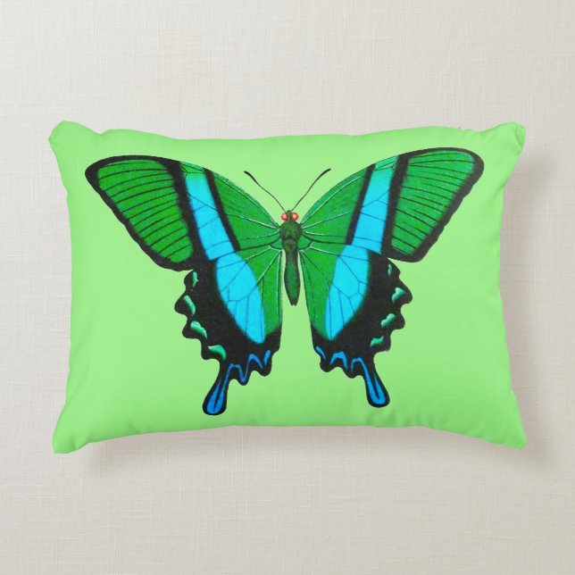 Frack Butterfly in Grün, Türkis und Schwarz Dekokissen (Vorderseite)