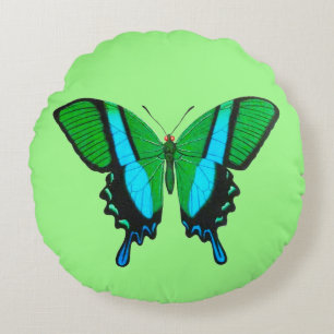Frack Butterfly in Grün, Türkis und Schwarz Rundes Kissen