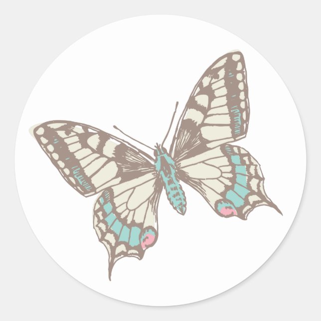 Frack-Schmetterling-Braun-Rosa-Hochzeitsticker Runder Aufkleber (Vorderseite)