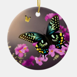 Frack Schmetterling und rosa Blume Keramik Ornament