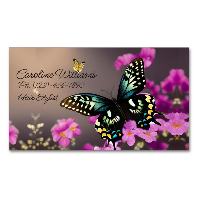 Frack Schmetterling und rosa Blume Magnetische Visitenkarte (Vorderseite)