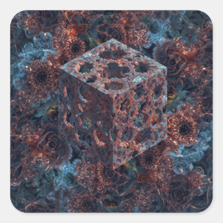 Fractal Cube With Mandelbrot Cutout  Quadratischer Aufkleber