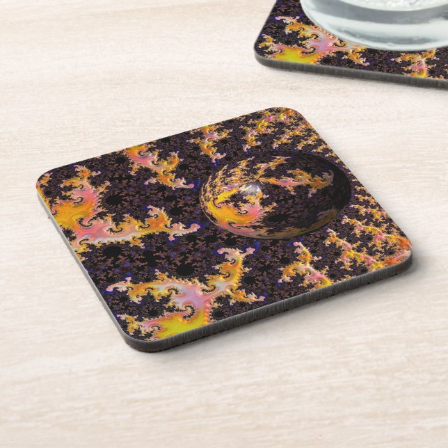 Fractal Firestorm Sphere Getränkeuntersetzer (Linke Seite)