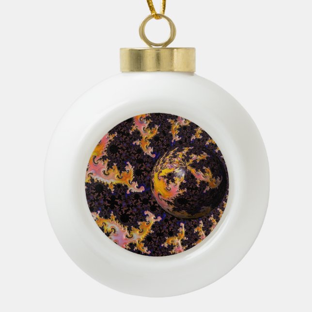 Fractal Firestorm Sphere Keramik Kugel-Ornament (Vorderseite)