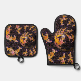 Fractal Firestorm Sphere Ofenhandschuh & Topflappen-Set