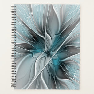 Fractal Floral Moderne Abstrait Fleur Bleu Gris