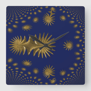 Fractal golden stars quadratische wanduhr