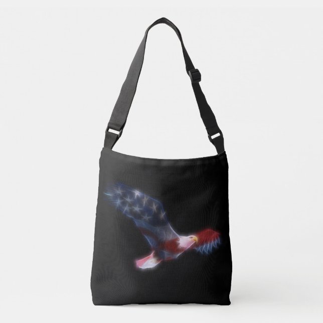 Fractalized American Flag Eagle Patriotic Tragetaschen Mit Langen Trägern (Vorderseite)