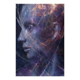 Fractured Face Neon Threads Cosmic Portrait Poster