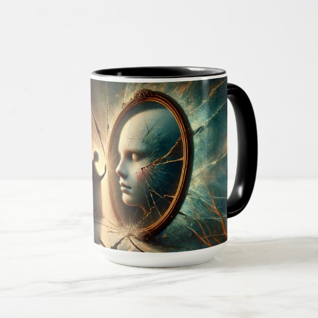 Fractured Reflections: Surreal Mirror Tasse (VorderseiteRechts)
